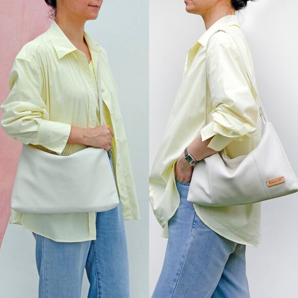 Premium Full Grain Leather Dumpling Bag Women Crossbody Shoulder Handbag Off-whi - Picture 8 of 8